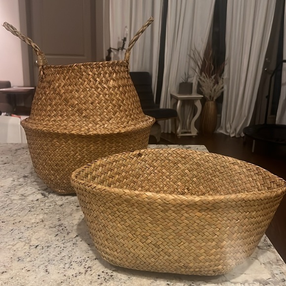 2 Folding Seagrass baskets Handmade, Loom Weave, Side handles, Plants, Storage - Picture 3 of 16